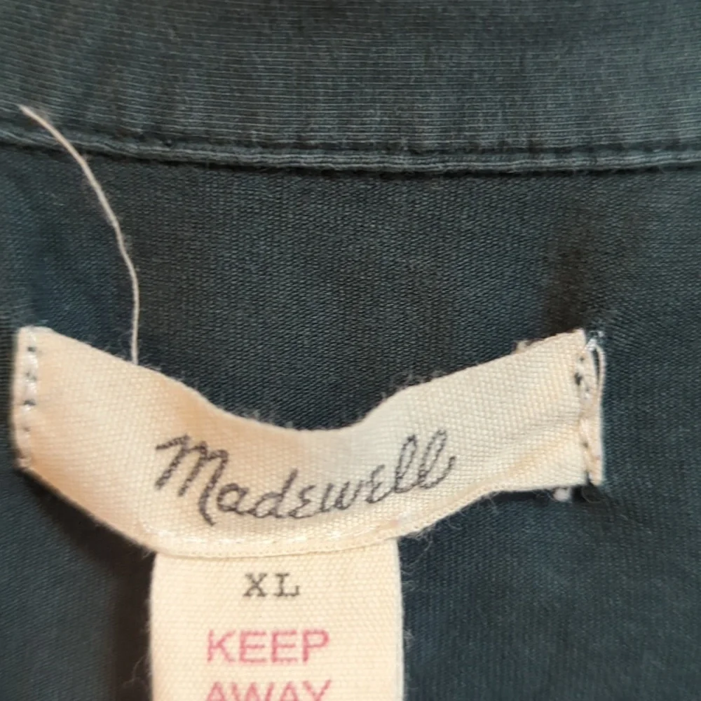 Madewell‎ Dark Green Pink Contrast Button Front Collar Long Sleeve Pajama Top XL